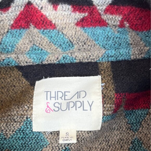 Thread & Supply Womens Multicolor Southwestern Aztec Poncho Shawl One Size - Picture 6 of 7